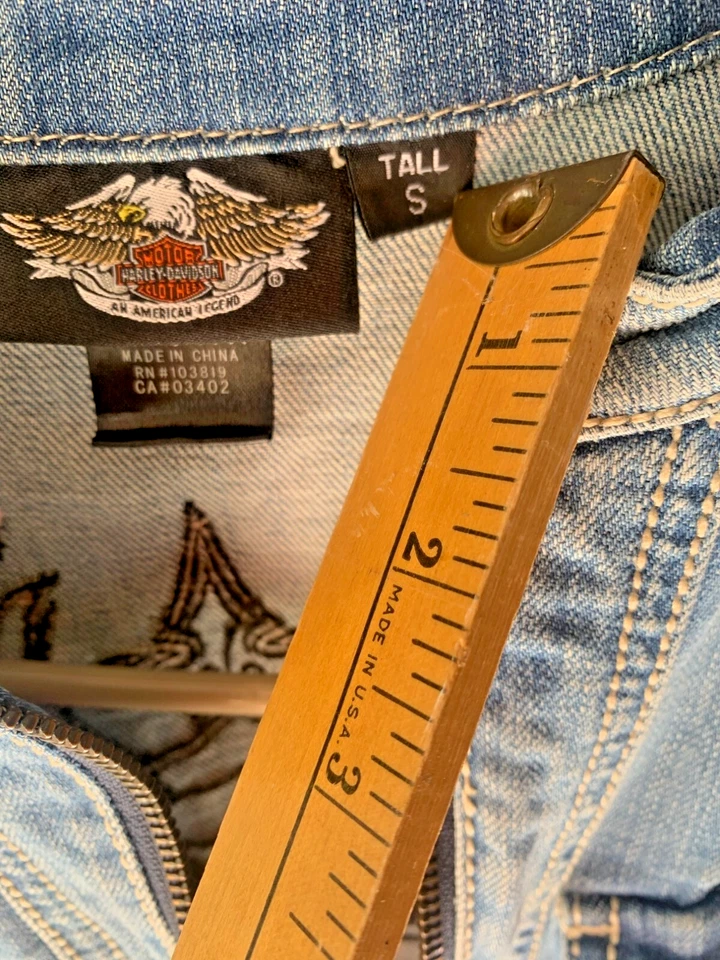 Harley Davidson Womens Jean Full Zip Embellished denim jacket Small - Image 3 of 4