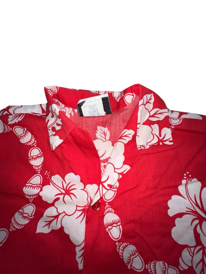 Camisa Hawaiana Vintage Hilo Hattie Niños 16 Roja Blanca Floral Aloha Hecha en Hawai Foto 3 de 4