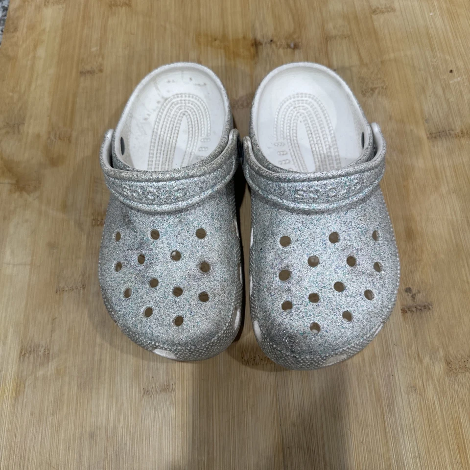 Crocs Kids' Classic Glitter Clogs, Silver, White 2 Size 2 Youth J2 * - Image 2 of 4
