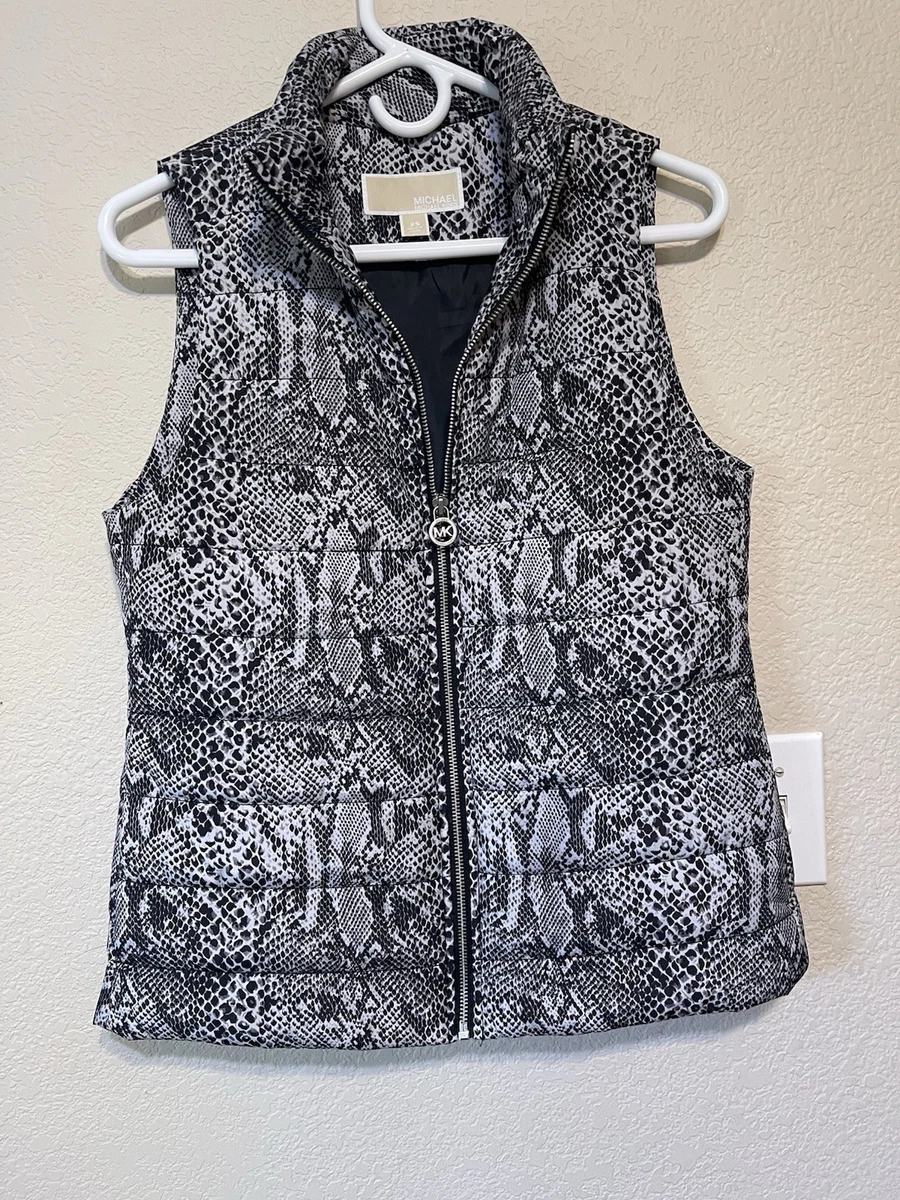 【美品】  MICHAEL KORS / マイケルコース | Tiger Print Faux Fur Vest / ファー オーバーベスト / キルティング総裏地 | S | モスグリーン | レディース 美品】 MICHAEL KORS / マイケルコース | Tiger Print Faux Fur Vest