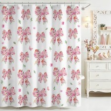 Pink Floral Shower Curtain, Cute Bow Flowers Shower Curtain, Floral Bathroom
