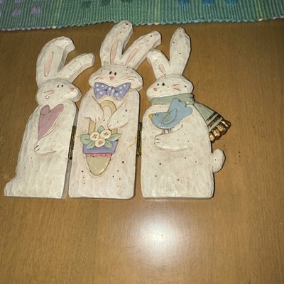Easter Bunny Decor Wood Painted Tri Fold Bunnies Spring Pastel Rabbit