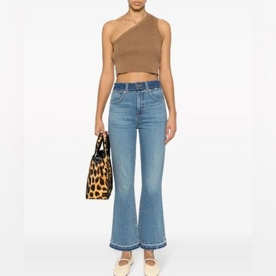 Veronica Beard Carson High Rise Flared Jean Wanderer Undone Blue Size 26