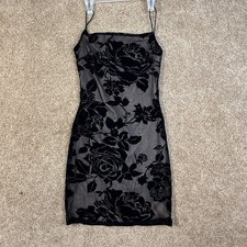 Windsor Dress Womens Medium Black Sheer Beige Shelf Rose Floral Sleeveless