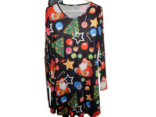 CHRISTMAS SANTA HOLIDAY WOMEN'S DRESS SIZE XXL LONG SLEEVE KNEE LENGTH BRIGHT