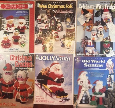 Vintage Christmas Crochet Pattern Book Lot 6 Santa Annie s Attic Folk Dolls