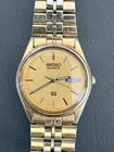 Vtg Seiko SQ Quartz 8123-6060 Gold Tone Day-Date Watch 33mm Original Bracelet