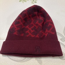 Image of Tommy Hilfiger TH Monogram Beanie Unisex style Deep Red One Size BNWT