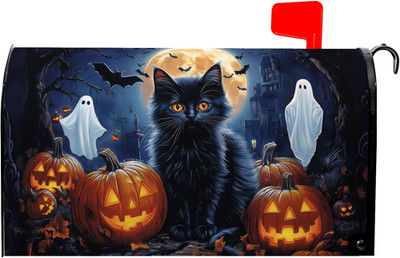 Halloween Night Black Cat Mailbox Covers Pumpkin Maple Leaf Bat Castle Ghost Mai