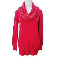 Michael Kors Women's Sweater Medium Cowl Neck Red Pullover Long Sleeve Tunic