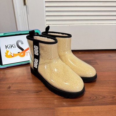 New Without Box UGG Classic Clear Mini Boot Natural Black Women's Boots Sz 10,11