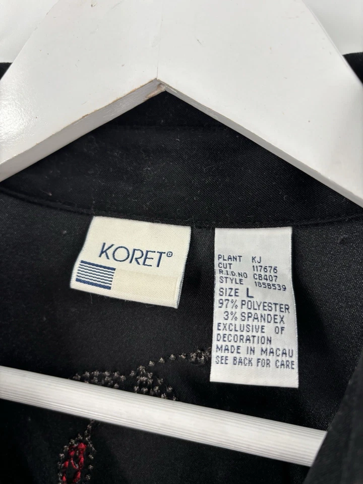 Chaqueta Koret Vintage Mujer Grande Negra Rosa Floral Bordado Botón Imitación Gamuza Foto 4 de 4