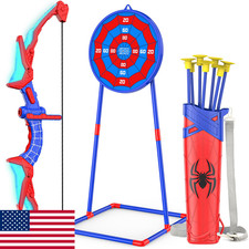 Kids LED Light Up Archery Bow  Arrow Set w/ 7 Suction Cup Arrows  Target