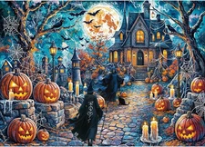 Puzzles for Adults 1000 Pieces, Haunted Halloween Night House Jigsaw Puzzles, Fu