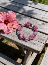 Pink Beaded Stretch Bracelet w/ Glass Accent Bead