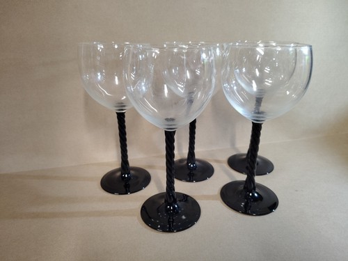 (5) Set LUMINARC BLACK STEM WINE GLASSES France Chic Elegant - Picture 6 of 7