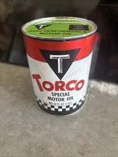 TORCO Special MOTOR OIL CAN VINTAGE Gas One Quart Can Unused USA