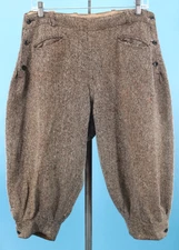 VTG Women's 20s Side Button Brown Tweed Knickers / Breeches Sz 33 1920s Pants