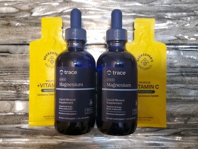 2 TRACE MINERALS Magnesium 4 oz glass bottles + 2 FREE $5 Vitamin C Liposomals!