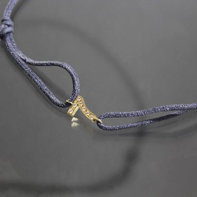 EYEFUNNY Number 7 Diamond Cotton Cord Bracelet K18YG Yellow Gold E1813