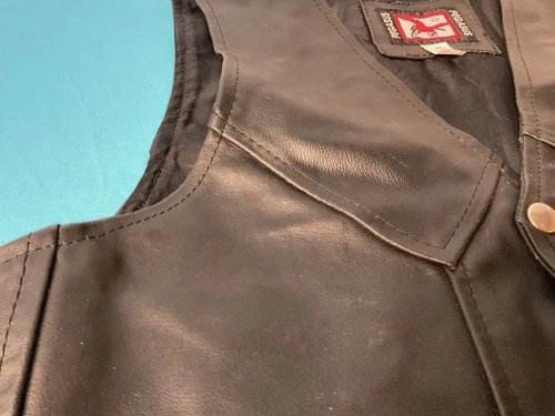 Black Leather Motorcycle Vest Medium - Heavy Built - Nice Unused - Leather Ties image 6