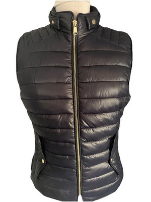 Love Tree Women s L Blue Puffer Vest  Zip Front Pockets Gold Hardware Knit Sides