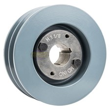 Cast Iron 5" Dual Groove Pulley 2 Belt B Section 5L with 1-1/8" Sheave Bushing