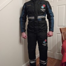 Retro Motorcycle 2 Piece Suit With Dominos Pizza Branding, L Trousers, M Jacket