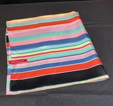 100 Silk AK Anne Klein Scarf Striped Square 21x21  Colorful Multicolor