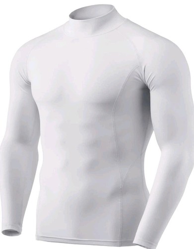 TSLA Men's Thermal Long Sleeve Compression Shirt YUT56 White Large - Picture 3 of 4