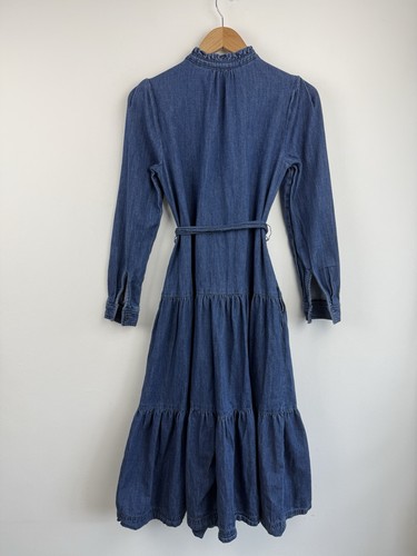 Boden Dress Size 8 Shirt Midi Tiered Denim Blue Ellen Prarie Indigo Long Sleeve - Picture 4 of 8