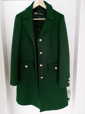 Zara Wollmantel Gr. M Tannengrün mit Kettendetail an den Knöpfen - Bild 1 von 4