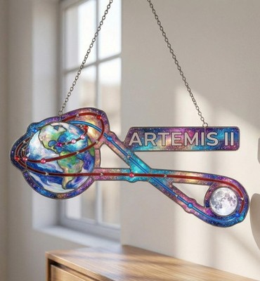 Cute Artemis II Astronaut Acrylic Suncatcher, Artemis Mission Space Art,