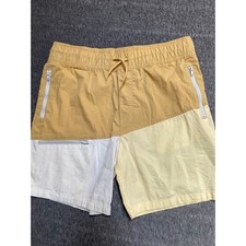 Wonder Nation Boys Colorblock Swim Shorts Tan Cream White Size Large 10-12 Husky