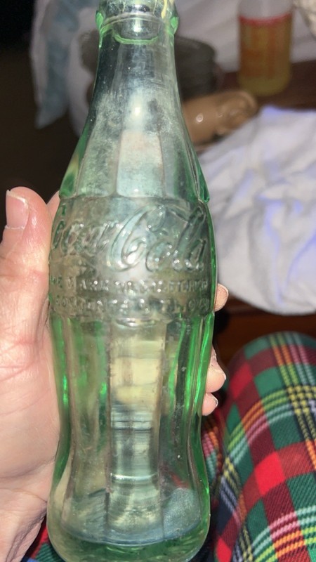 Coca-Cola Green Glass Contour Bottle, Embossed Soda Advertising Bottle