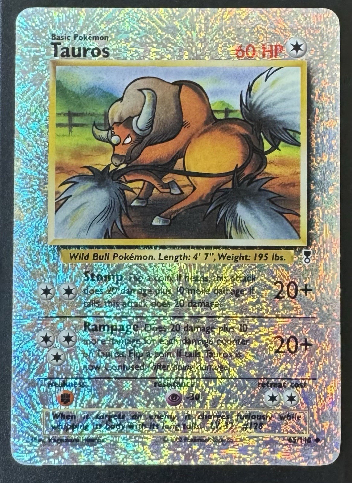 Pokemon WOTC Tauros 65/110 Legendary Collection Reverse Holo Card MP Vintage