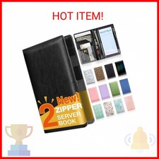 Forvencer Server Book, 2 Zipper Pocket, Server Books for Waitress, Waitress Book
