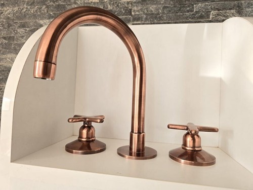 Solid Copper Faucet Set – Handmade Two-Handle Bathroom Faucet with Cross Handles