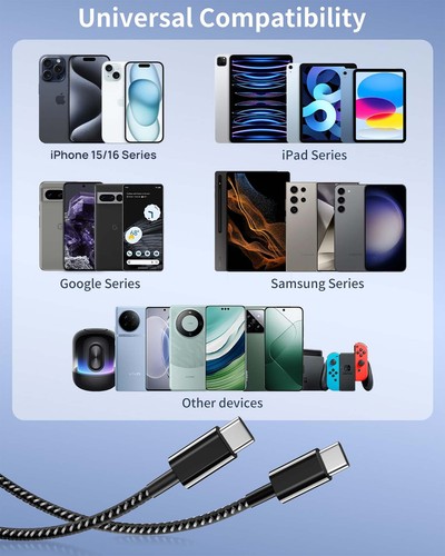 65W Magnetic USB C Type C Charger Cable Fast Charge For Samsung S25 iPhone 16 15 - Picture 2 of 8