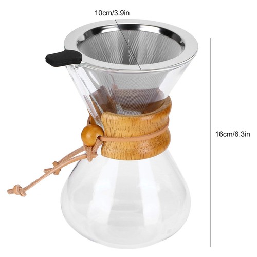 Glass Pour Over Coffee Dripper Stainless Steel Filter 400ml Capacity - Picture 6 of 9