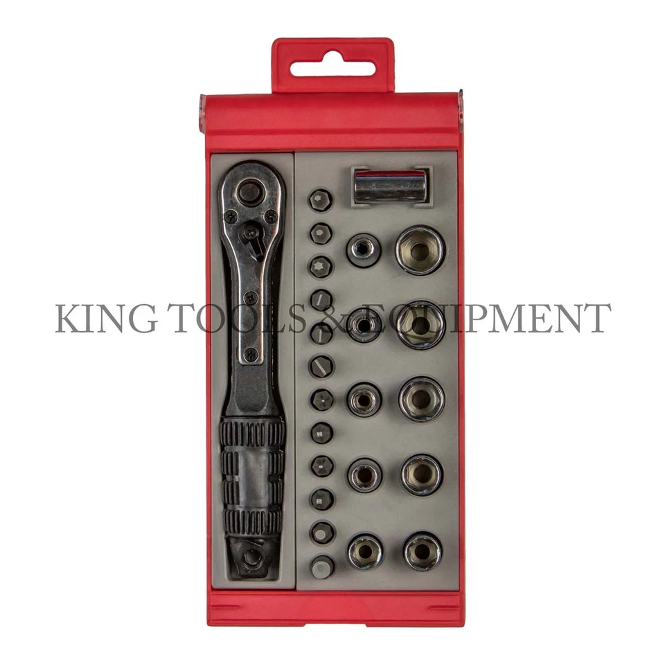 KING Compact 24 PC BIT and SOCKET SET w/ 1/4" Dr. Ratchet Handle, CR-V Steel SAE - Image 3 of 4
