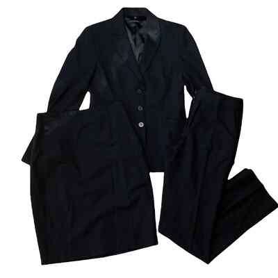 Elie Tahari Black Wool Blend Blazer, Skirt and Pants 3-Piece Suit Set 