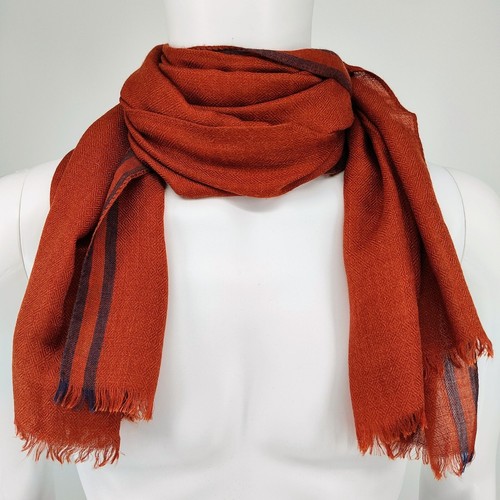 Loro Piana Made In Italy Orange/Red and Blue Raw Edge Cashmere & Silk Scarf