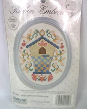 Vintage Janlynn Ribbon Embroidery Kit Checkerboard Birdhouse w Frame 00-150 New
