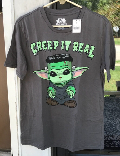Mens Creep It Real sz M Star Wars Yoda Gray T-Shirt Mad Engine New H - Picture 2 of 5