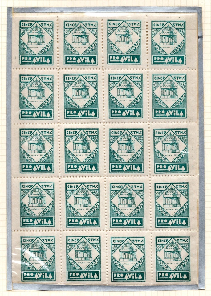 ESPAÑA 1937 CUATRO EDICIÓN GUERRA CIVIL EN HOJAS COMPLETAS ÁVILA SELLOS BENÉFICOS Foto 3 de 4