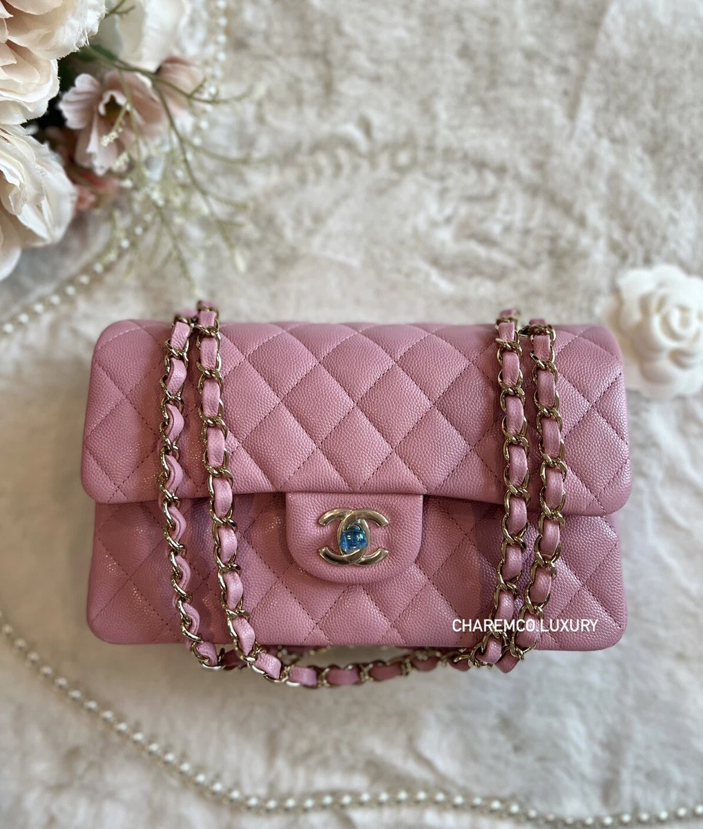 Pink Quilted Caviar Small Classic Double Flap Bag Gold Hardware