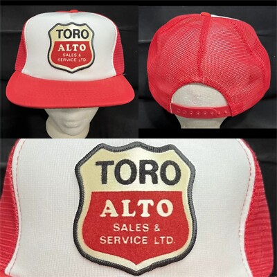 Vtg TORO Alto Dealer Trucker Snapback Hat Lawnmower Company Logo Patch Sask Cap