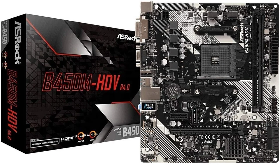 ASRock B450M-HDV R4.0 Scheda Madre PC mATX Socket AM4 Ryzen DDR4 M.2 PCIe 3.0