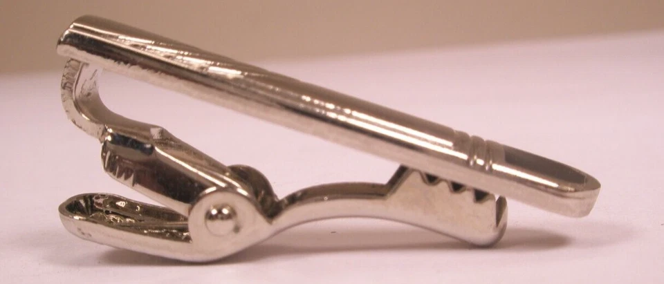 1-1/4" Thin Design Black & Silver Tone Vintage SMALL Tie Bar Clip simple - Image 4 of 4